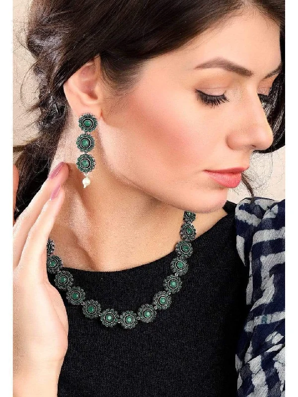 Exclusive Jewelry Sale – Limited-Time Discounts Rubans Silver Plated Handcrafted Oxidised Green Stone Necklace Set Exclusive Jewelry Sale – Limited-Time Discounts Rubans Silver Plated Handcrafted Oxidised Green Stone Necklace Set