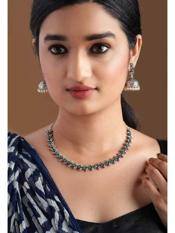 Get The Best Deals On Timeless Jewelry Pieces Rubans Silver Plated Handcrafted Oxidised Green Stone Necklace Set Get The Best Deals On Timeless Jewelry Pieces Rubans Silver Plated Handcrafted Oxidised Green Stone Necklace Set