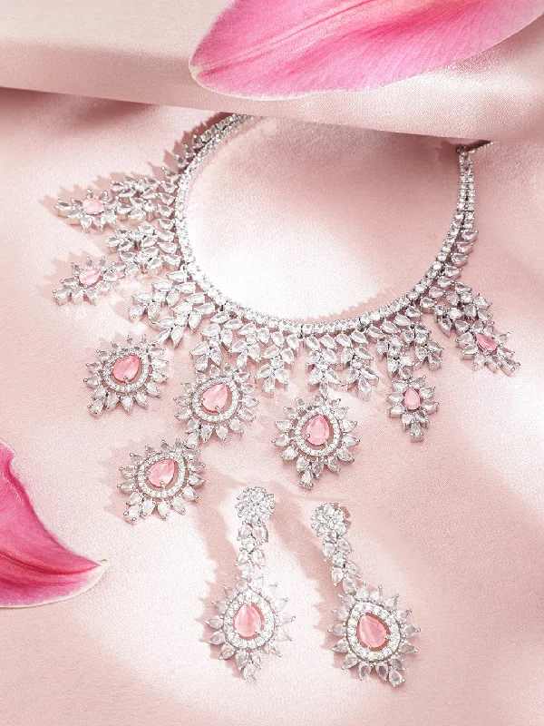 Glamorous Jewelry, Glamorous Deals – Shop Now Rubans Silver Plated Handcrafted Pink AD Stone Studded Necklace Set. Glamorous Jewelry, Glamorous Deals – Shop Now Rubans Silver Plated Handcrafted Pink AD Stone Studded Necklace Set.