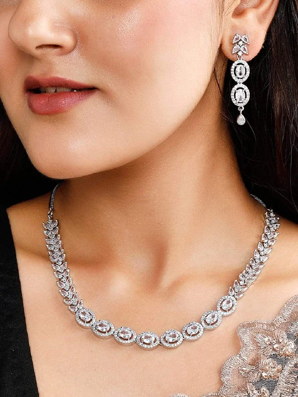 Discover Unique Jewelry With Special Limited-Time Offers Rubans Silver Plated Zirconia Stone Studded Handcrafted Necklace Set Discover Unique Jewelry With Special Limited-Time Offers Rubans Silver Plated Zirconia Stone Studded Handcrafted Necklace Set