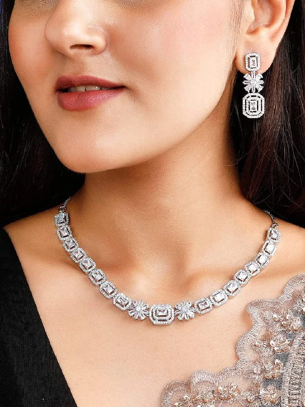 Don't Miss Out On Bestselling Jewelry At Special Prices Rubans Silver Plated Zirconia Stone Studded Handcrafted Necklace Set. Don't Miss Out On Bestselling Jewelry At Special Prices Rubans Silver Plated Zirconia Stone Studded Handcrafted Necklace Set.