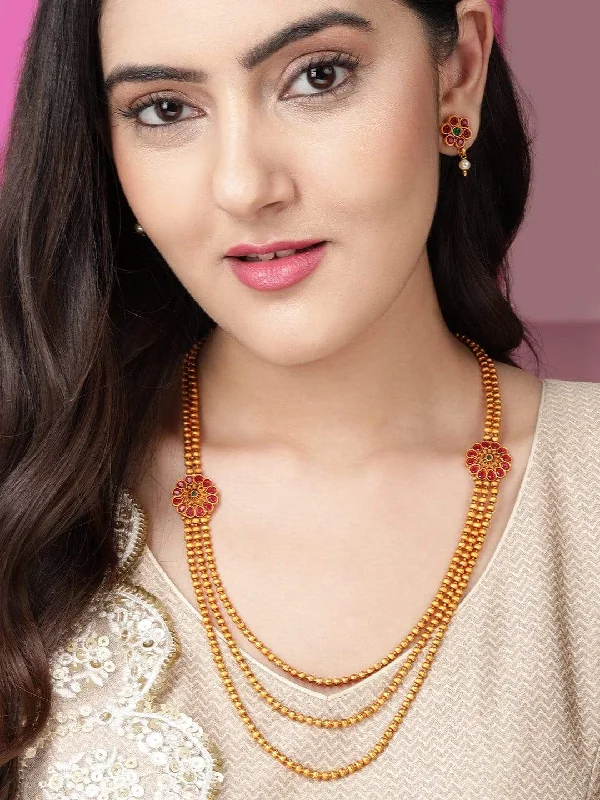 Luxury Jewelry Now At Special Promotional Rates Rubans Traditional Gold Plated Layered Necklace Set With Ruby Stoned Earrings Luxury Jewelry Now At Special Promotional Rates Rubans Traditional Gold Plated Layered Necklace Set With Ruby Stoned Earrings