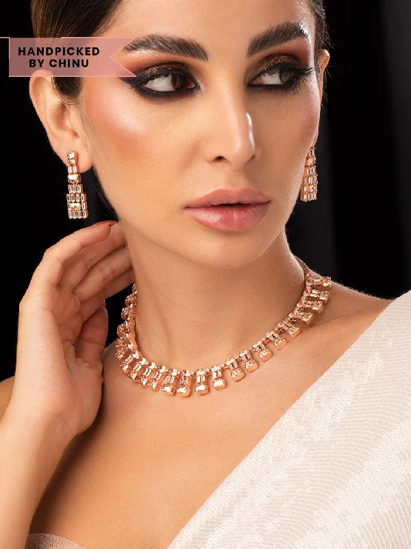 Your Perfect Accessory At The Perfect Price Rubans Zircon Studded Handcrafted Rose Gold Plated Statement Necklace Set Your Perfect Accessory At The Perfect Price Rubans Zircon Studded Handcrafted Rose Gold Plated Statement Necklace Set