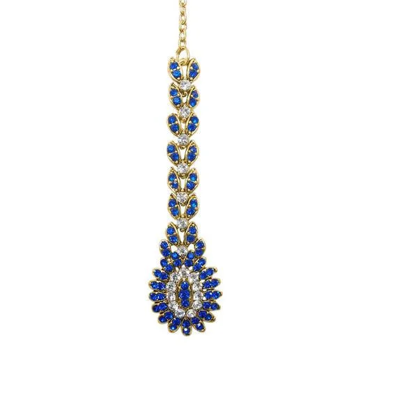 The Perfect Jewelry Piece At The Perfect Price Soha Fashion Blue Austrian Stone Gold Plated Maang Tikka - 1501608G