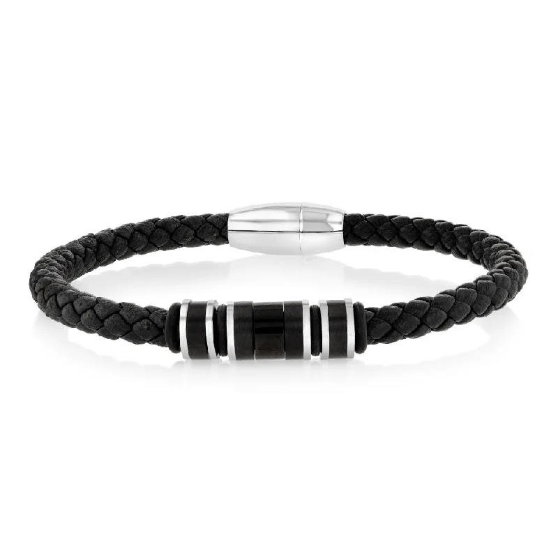 Timeless Beauty, Unbeatable Deals – Jewelry Sale On Stainless Steel Black Leather 21cm Bracelet