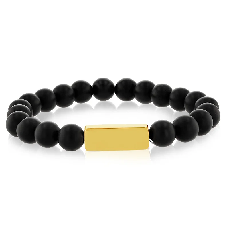 Shop Stylish Jewelry Now And Save Big Stainless Steel Gold Plated Black Beads Stretchable Bracelet