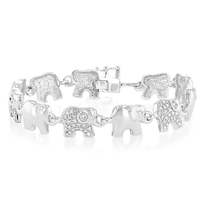 Shop Dazzling Jewelry At The Best Prices Sterling Silver Diamond Elephant 19.5cm Bracelet