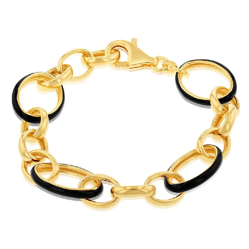 Trending Jewelry Styles Now At Limited-Time Discounts Sterling Silver Gold Plated Black Enamel Fancy 19cm Bracelet