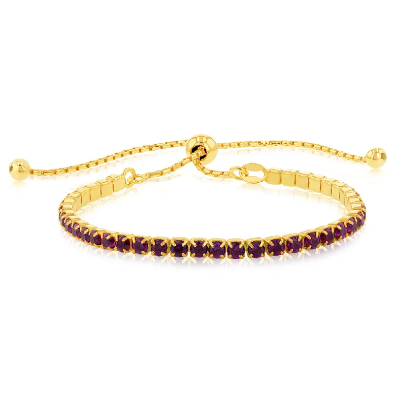 Seasonal Jewelry Deals – Elevate Your Style Sterling Silver Gold Plated Red Cubic Zirconia Adjustable Tennis Bracelet