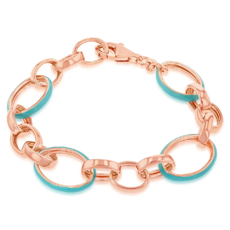 Limited-Time Offer On Elegant Jewelry Pieces Sterling Silver Rose Gold Plated Blue Eanmel Fancy 19cm Bracelet