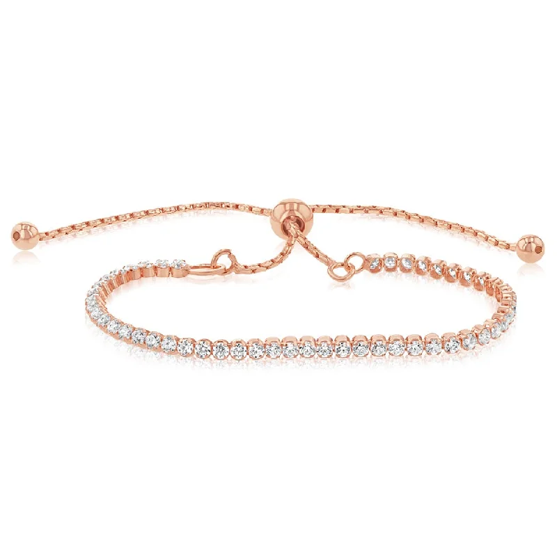 Must-Have Jewelry At Irresistible Discounts Sterling Silver Rose Gold Plated Cubic Zirconia Adjustable Tennis Bracelet