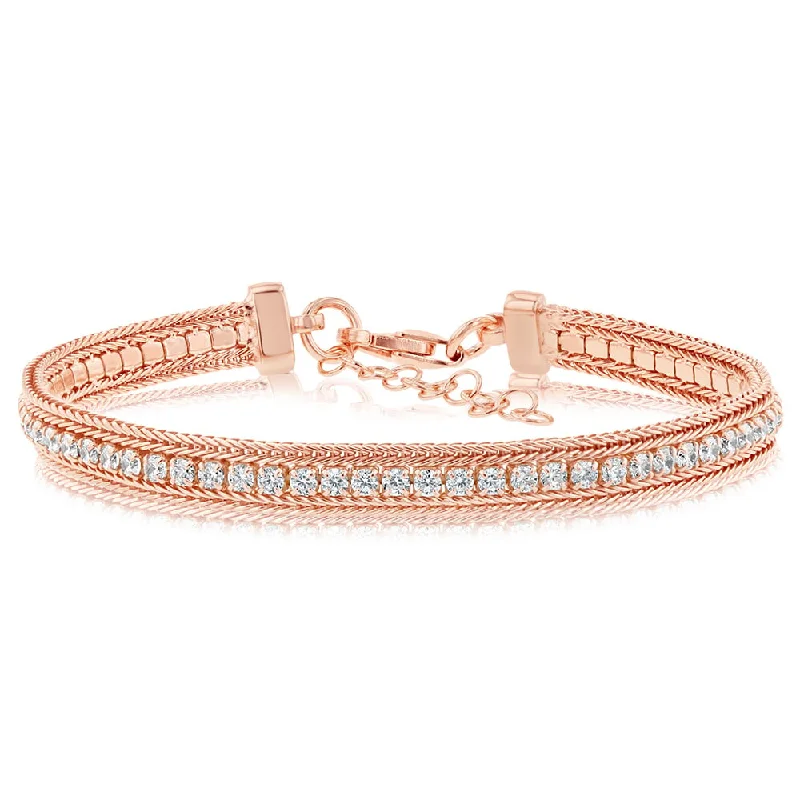 Exclusive Jewelry Sale – Shine For Less Sterling Silver Rose Gold Plated Cubic Zirconia Tennis 19cm Bracelet