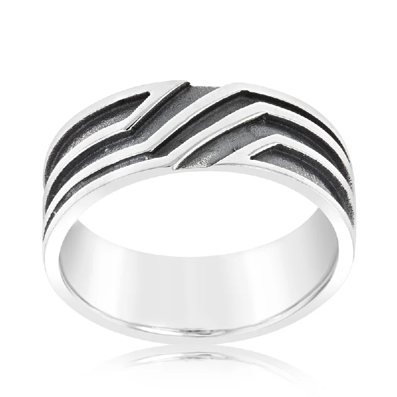 Huge Markdowns On Premium Jewelry Styles Sterling Silver Stripped Oxidised Ring