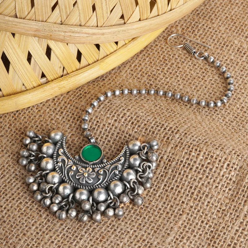 Premium Jewelry Now Available At Special Discounts Teejh Madhul  Dark Green Silver Oxidised Maang Tika