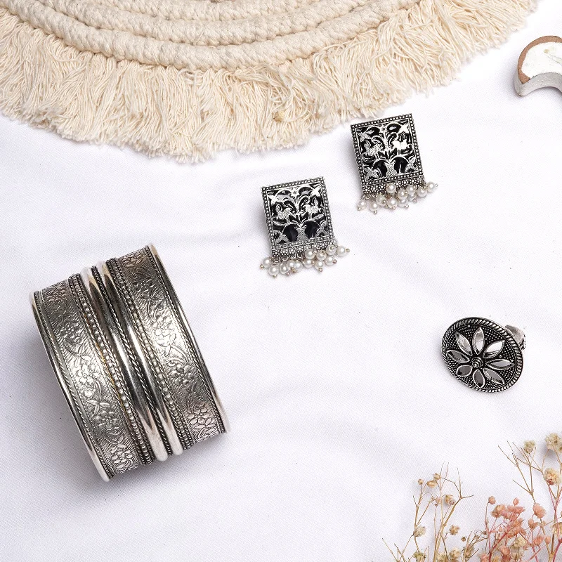 Buy More, Save More On Stunning Jewelry Pieces Teejh Ruchira Silver Oxidised Jewelry Gift Set