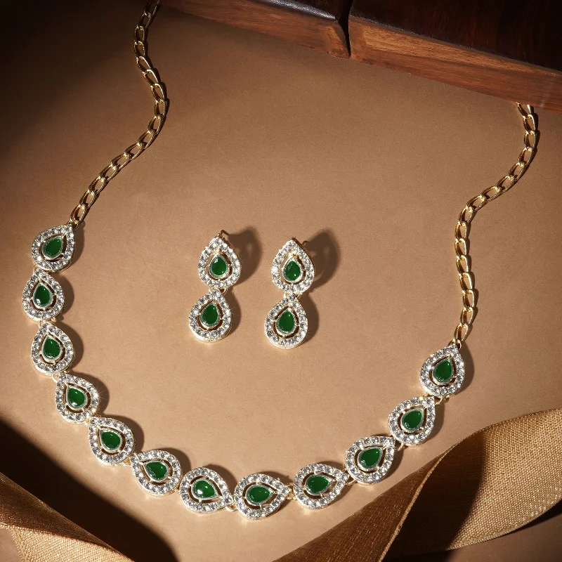 Elegant Jewelry Pieces At Unbelievable Prices Teejh Viaara Silver Green Necklace Set