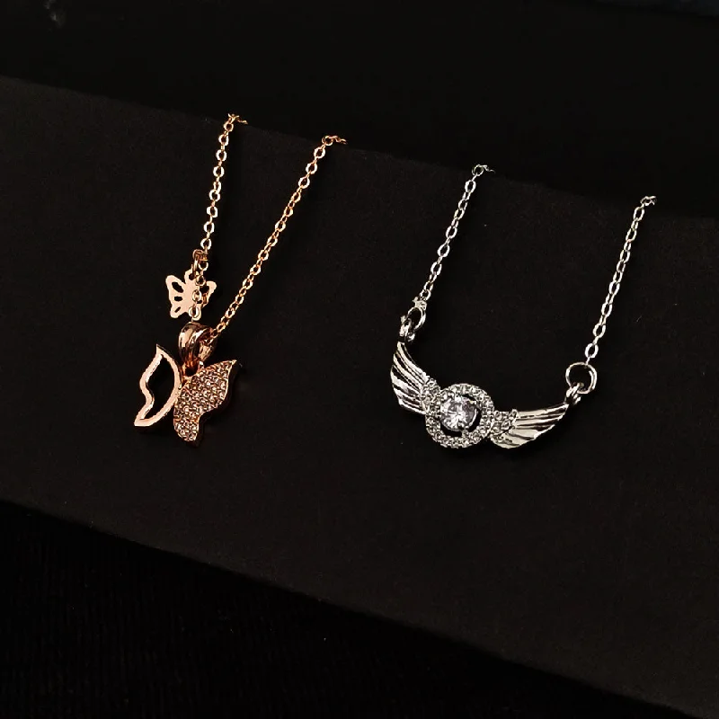 The Jewelry Sale You've Been Waiting For Is Here The Z Collection AD Diamond Angel Wing & Butterfly Chain  Pendants Combo