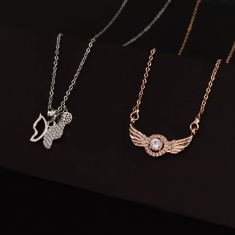 Unbeatable Offers On Luxury And Everyday Jewelry The Z Collection AD Diamond Angel Wing & Butterfly Chain  Pendants Combo