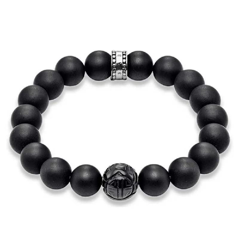 Flash Sale On Stunning Jewelry – Don't Miss Out Thomas Sabo Rebel Sterling Silver Matt Obsidean Carved Bead 19cm Bracelet