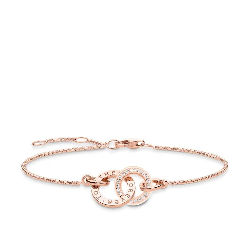 Timeless Jewelry At Special Discount Rates Thomas Sabo Rose Gold Plated Sterling Silver Together Rings CZ 16-19cm Bracelet