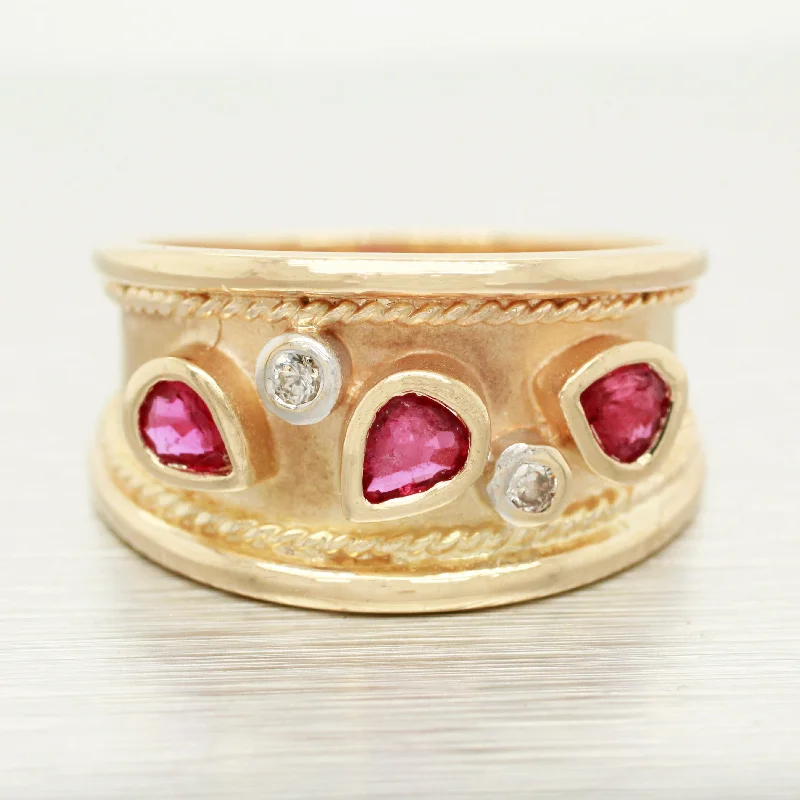 Get Your Favorite Jewelry At The Best Price Vintage 0.40ctw Pear Cut Ruby & Diamond Band Ring - 14k Yellow Gold w/ Milgrain Get Your Favorite Jewelry At The Best Price Vintage 0.40ctw Pear Cut Ruby & Diamond Band Ring - 14k Yellow Gold w/ Milgrain