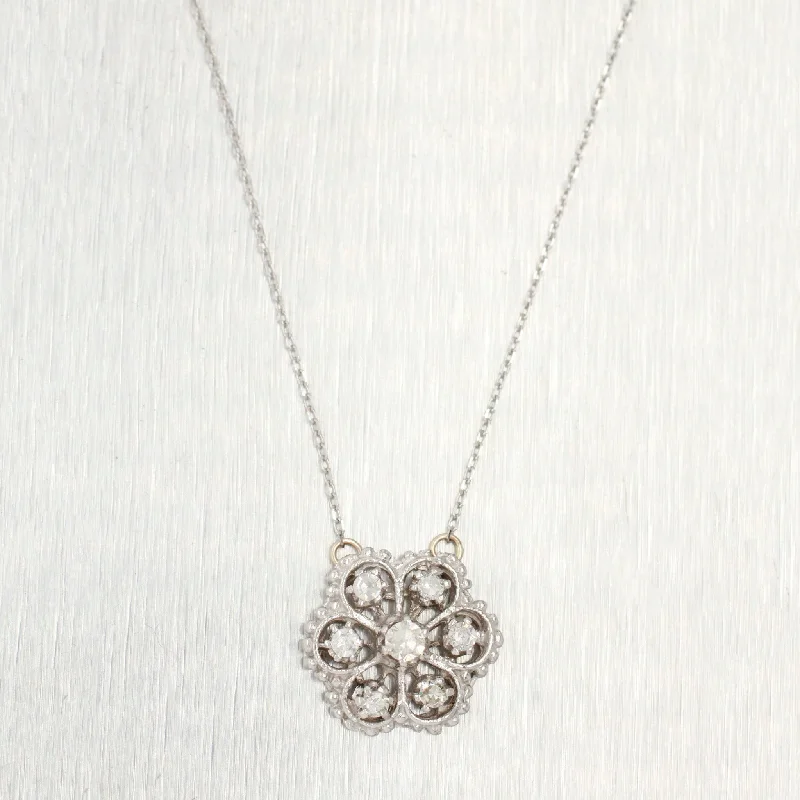 The Ultimate Jewelry Sale – Exclusive Styles At Great Prices Vintage 0.45ctw Diamond Flower Pendant - 14k White Gold Necklace - 16" The Ultimate Jewelry Sale – Exclusive Styles At Great Prices Vintage 0.45ctw Diamond Flower Pendant - 14k White Gold Necklace - 16"