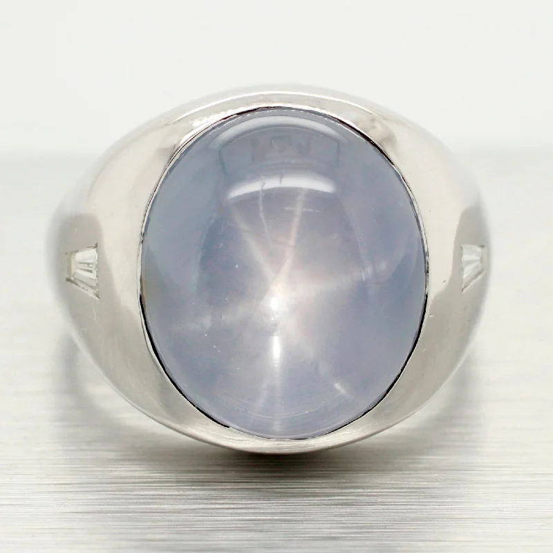 Elegant Jewelry, Affordable Luxury – Shop Now Vintage 18ct Star Sapphire Signet Ring w/ .50ctw Diamond Accent 14k White Gold Elegant Jewelry, Affordable Luxury – Shop Now Vintage 18ct Star Sapphire Signet Ring w/ .50ctw Diamond Accent 14k White Gold