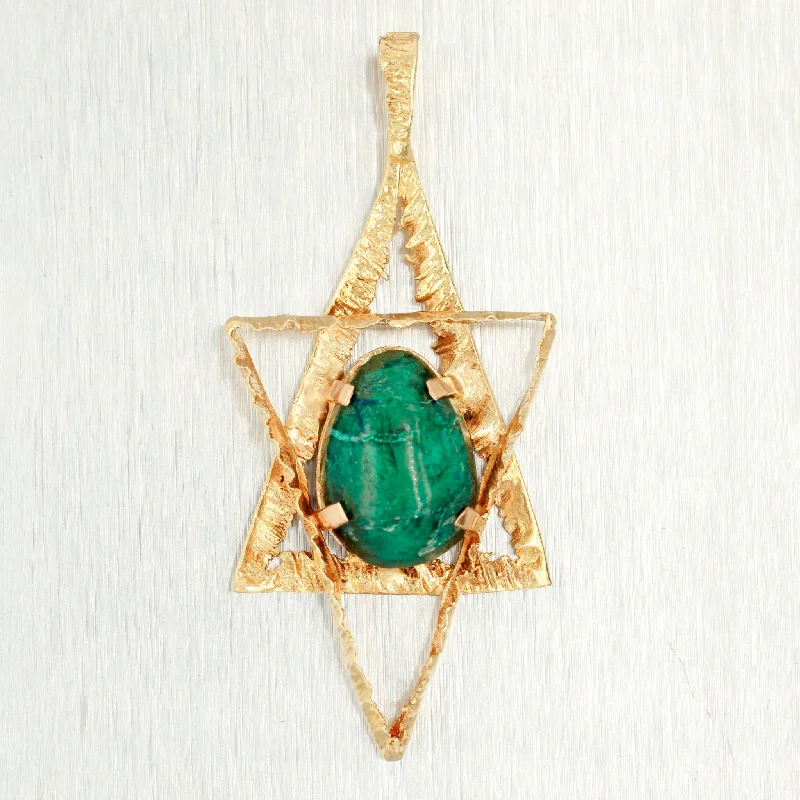 Luxury Handcrafted Jewelry For Elegant Looks Vintage Green Turquoise Star Pendant - 14k Yellow Gold Hexagram Charm Luxury Handcrafted Jewelry For Elegant Looks Vintage Green Turquoise Star Pendant - 14k Yellow Gold Hexagram Charm