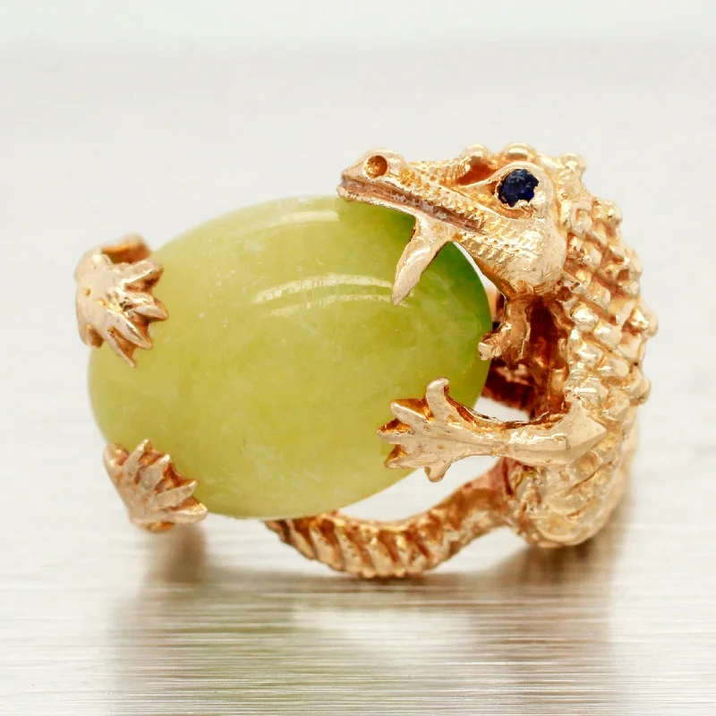 Limited-Stock Jewelry Clearance – Grab Your Favorites Now Vintage Nephrite Jade Dragon & Egg Ring - 14k Yellow Gold w/ Sapphire Eye Limited-Stock Jewelry Clearance – Grab Your Favorites Now Vintage Nephrite Jade Dragon & Egg Ring - 14k Yellow Gold w/ Sapphire Eye